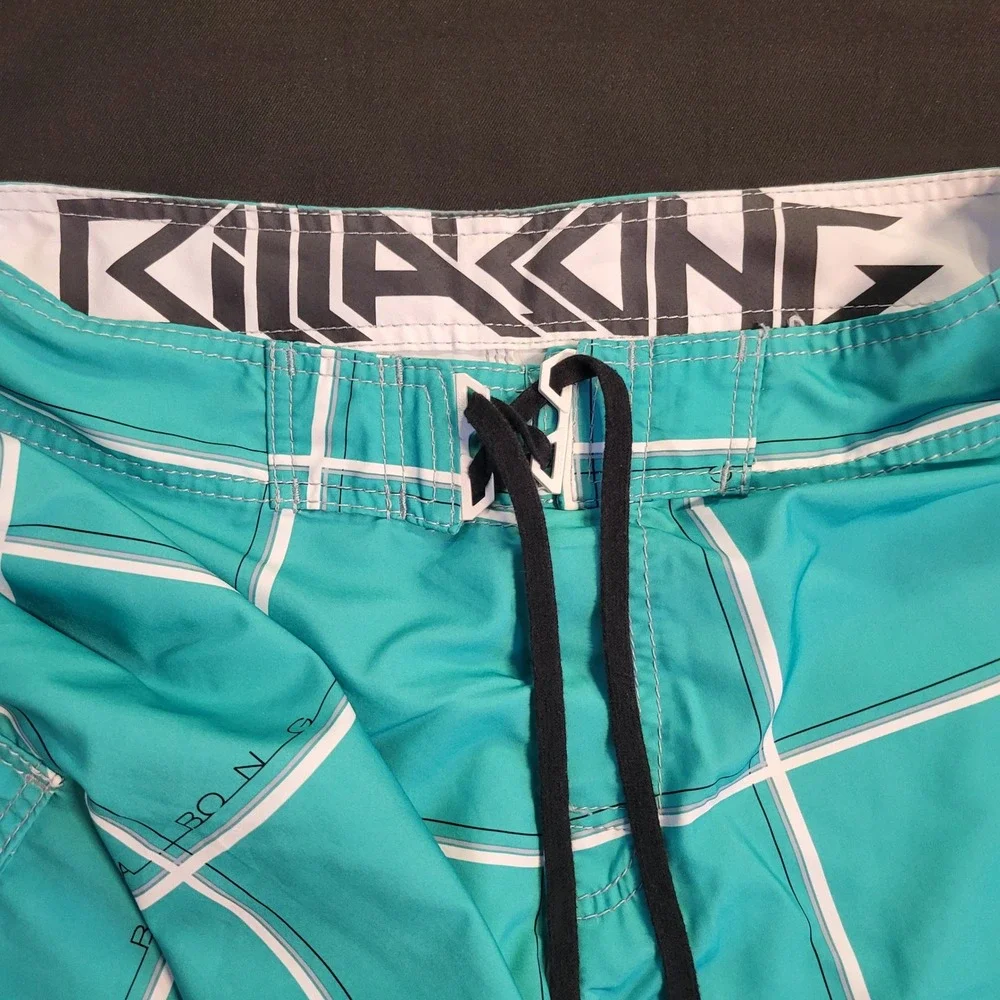 Billabong Mens Board Shorts Teal Turquoise Grid Plaid Swim Trunks Size 32
